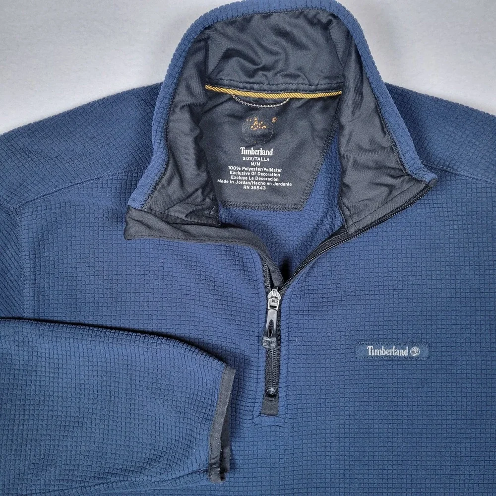 Timberland Men's Navy Blue Long Sleeve 1/4 Zip Pullover Waffle Knit, Size‎ M